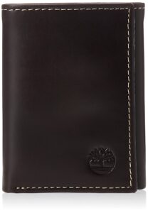 timberland mens leather trifold wallet with id window, brown (cloudy), one size