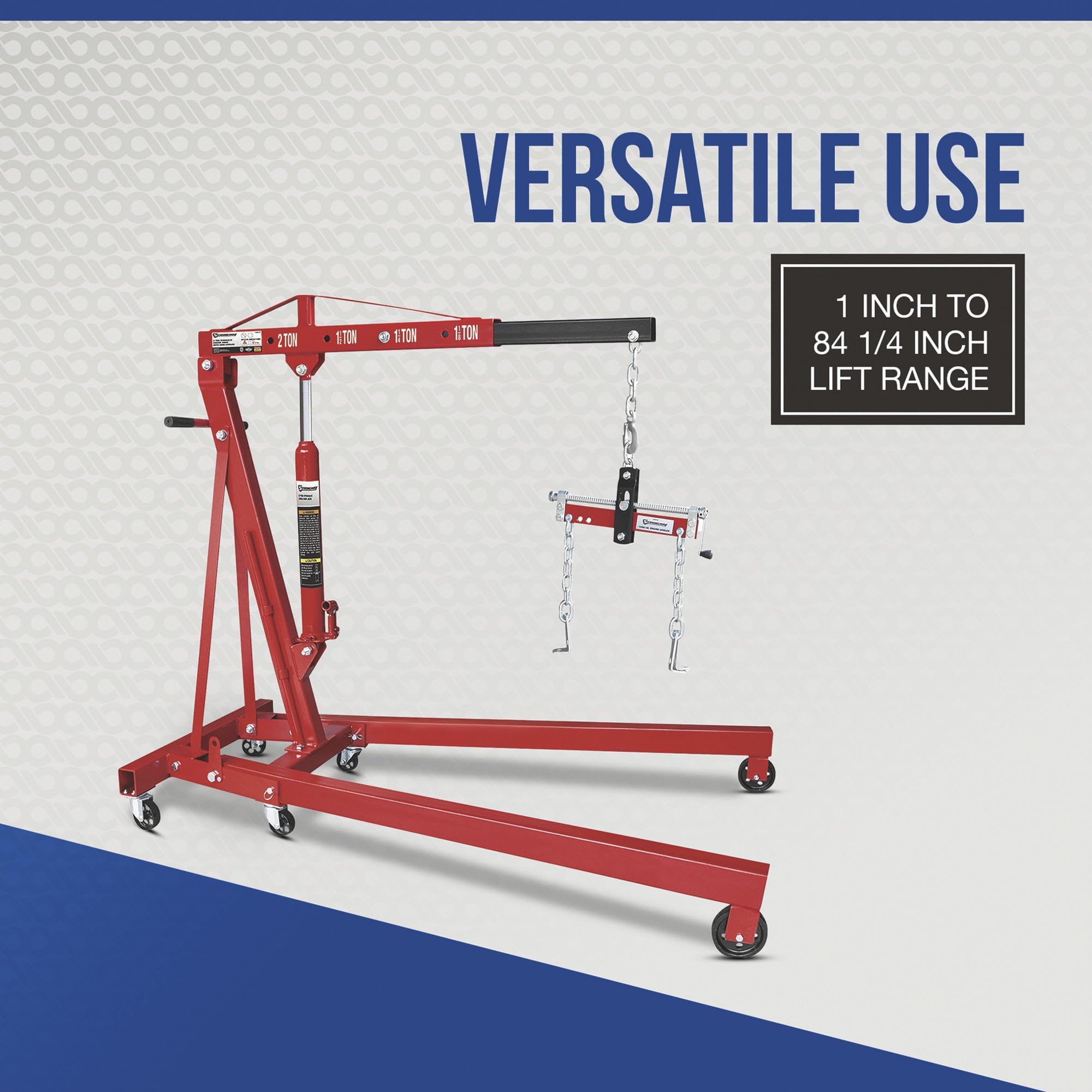 Strongway Hydraulic Engine Hoist with Load Leveler - 2-Ton Capacity, 1in.-82 5/8in. Lift Range