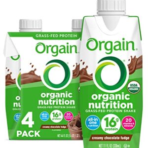 Orgain Organic Nutritional Protein Shake, Creamy Chocolate Fudge - 16g Grass Fed Whey Protein, Meal Replacement, 20 Vitamins & Minerals, Fruits & Vegetables, Gluten Free, Non-GMO, 11 Fl Oz (4 Pack)