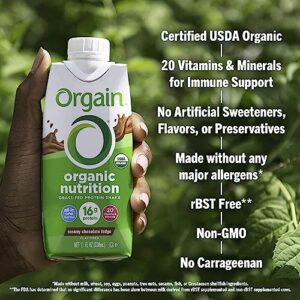 Orgain Organic Nutritional Protein Shake, Creamy Chocolate Fudge - 16g Grass Fed Whey Protein, Meal Replacement, 20 Vitamins & Minerals, Fruits & Vegetables, Gluten Free, Non-GMO, 11 Fl Oz (4 Pack)