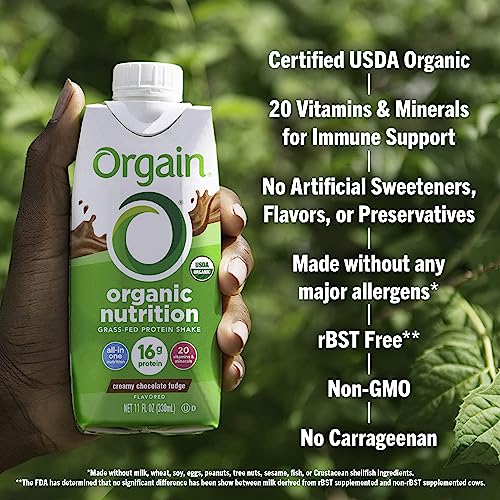 Orgain Organic Nutritional Protein Shake, Creamy Chocolate Fudge - 16g Grass Fed Whey Protein, Meal Replacement, 20 Vitamins & Minerals, Fruits & Vegetables, Gluten Free, Non-GMO, 11 Fl Oz (4 Pack)