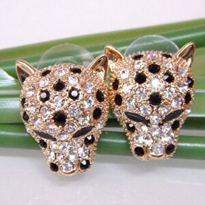 Navachi 18k Gold Plated Leopard Head White Black Crystal Az1146s Stud Earrings