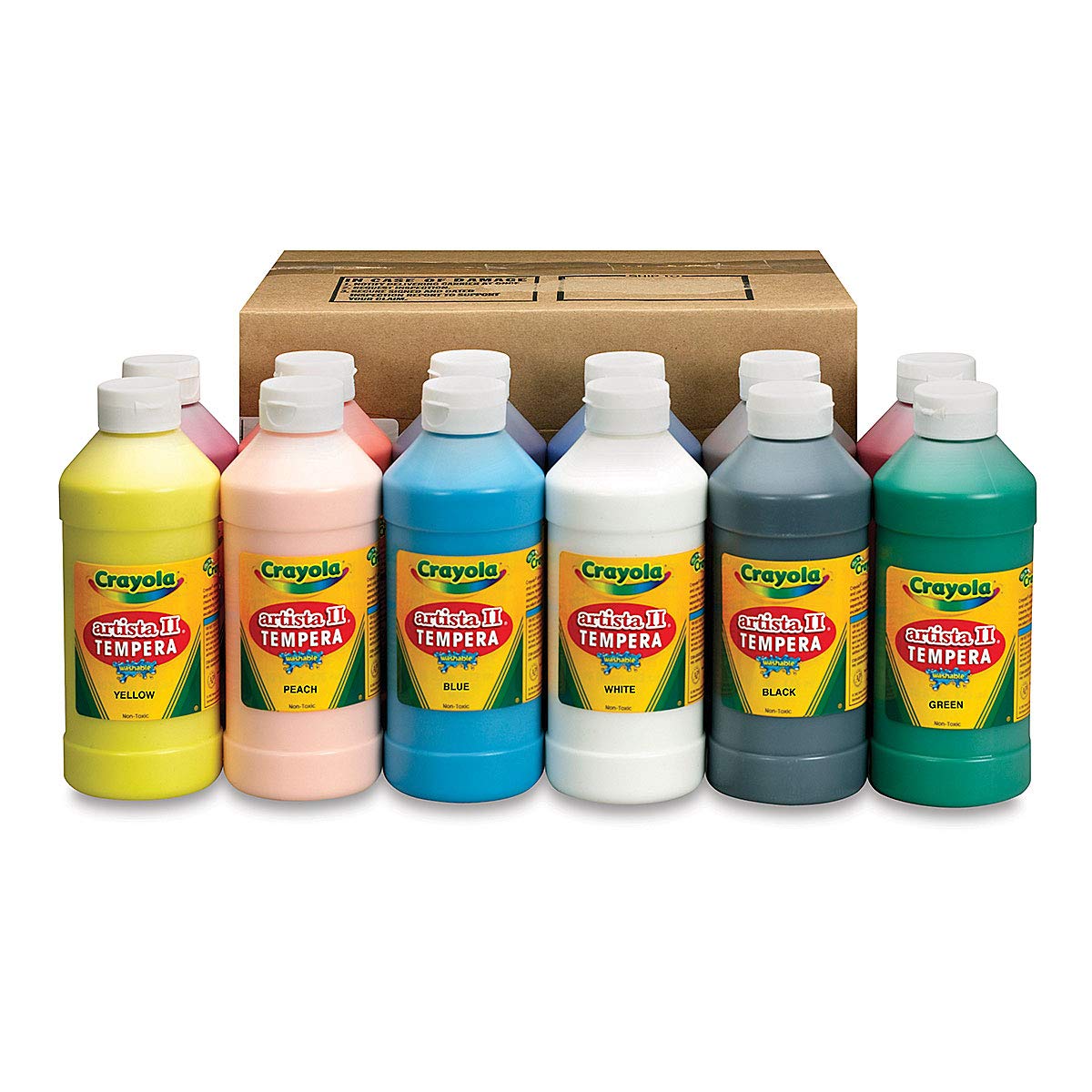 Crayola Artista II Washable Liquid Tempera Paint, Set of 12, 16oz , Assorted Colors (54-8216)