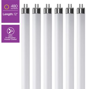 KOR (Pack of 6) F8T5/CW - T5 Fluorescent 4100K Cool White - 8 Watt - 12" Super Long Life Light Bulbs