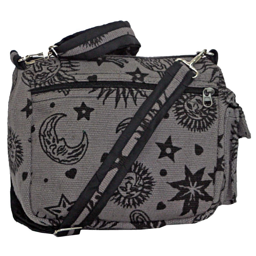 Sun Moon Stars and Planets Celestial Hippie Boho Crossbody Single Shoulder Bag (Gray)