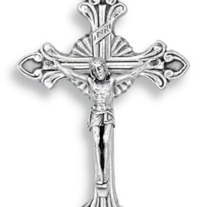 Bulk Pack of 5 - Large Flared Sunburst Fleur-De-Lis Crucifix Rosary Part - 2 1/8" Italian Silver Oxidized Finish Cross for Rosary Making Rosary Making Supplies, Made in Italy