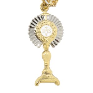 HMHReligiousMfg 14KT Gold over Sterling Silver IHS Monstrance Pendant, 1 7/8 Inch