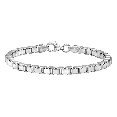 4.5mm Solid .925 Sterling Silver Square Box Chain Bracelet, 9 inches