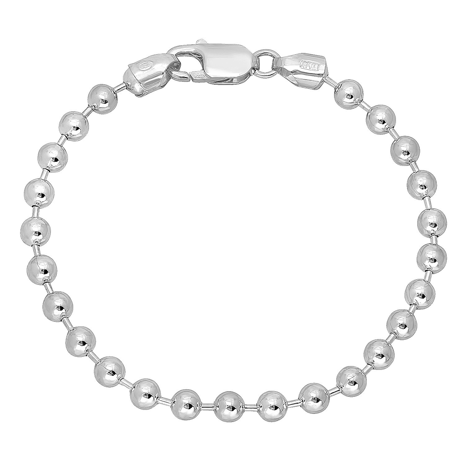 5mm Solid .925 Sterling Silver Military Ball Chain Bracelet, 8 inches