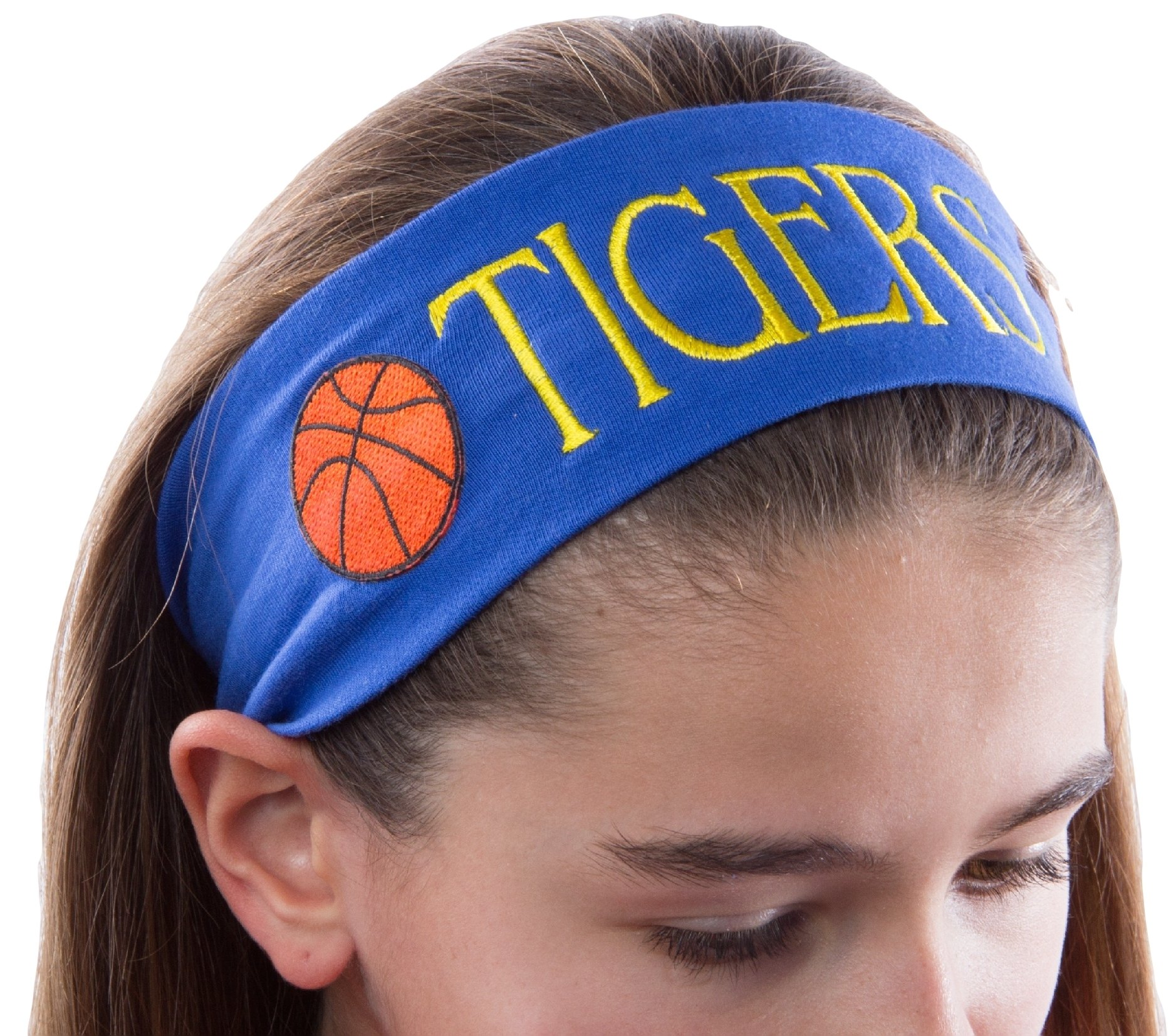 Funny Girl Designs Personalized Monogrammed Embroidered Basketball Patch Cotton Stretch Headband