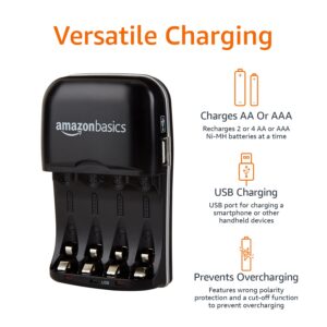 Amazon Basics Battery Charger for AA & AAA Nickel-Metal Hydride batteries (Ni-MH) With USB Port, Black