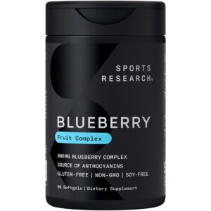 Sports Research Whole Fruit Blueberry Concentrate Made from Organic Blueberries - Non-GMO & Gluten Free (60 Liquid Softgels)