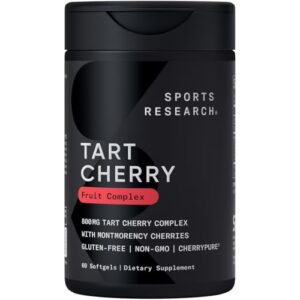 sports research tart cherry concentrate - made from montmorency tart cherries - non-gmo & gluten free (60 liquid softgels)