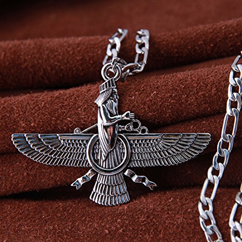 Asoodehdelan Medium Silver Pt Farvahar Necklace Iranian Persian Art Iran Persia Faravahar Gift (18" Chain)