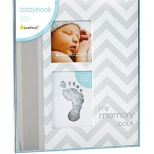 Pearhead Baby Memory Book, First 5 Years Baby Milestone Book, Pregnancy Journal, Newborn Baby Girl or Baby Boy Keepsake, With Clean-Touch Ink Pad For Baby's Handprint or Footprint, Gray Chevron