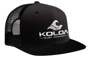 joe's usa koloa surf mesh back wave logo trucker mens hat | black/black with white embroidered logo