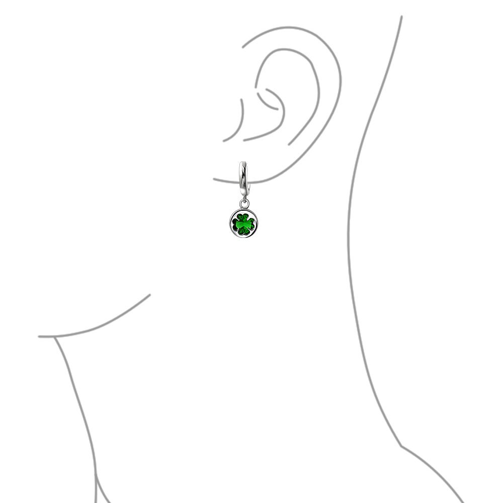 Luck of the Irish Celtic St Patricks Day Shamrock Four Leaf Emerald Green CZ Clover Drop Dangle Earrings For Women Graduation .925 Sterling Silver Lever back