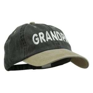 Wording of Grandpa Embroidered Washed Two Tone Cap - Black Khaki OSFM