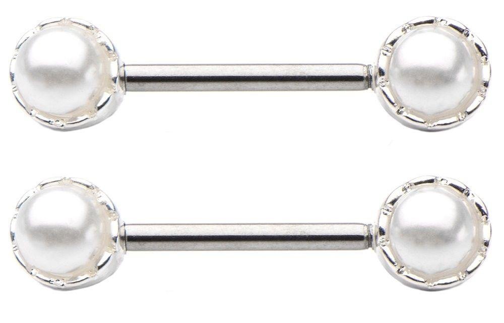 Body Accentz Nipple Ring Bars Front Faux Pearl Pair Faux pearl 14g 9/16 bar Sold as a pair CH63