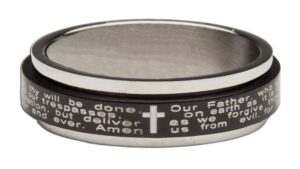 h. j. sherman lords prayer with cross black & silver stainless steel spinner 1/8" ring (6)