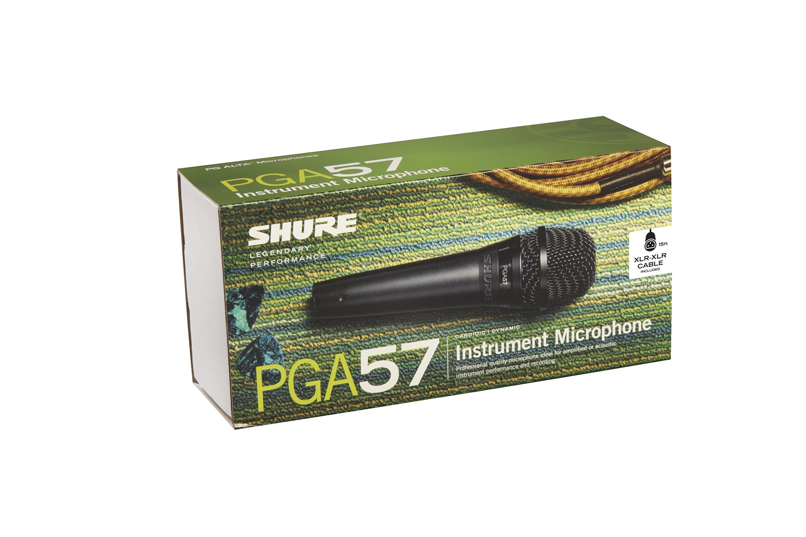 Shure PGA57 Dynamic Microphone - Professional Quality Instrument Mic with Cardioid Pick-up Pattern, 3-in XLR Connector, 15' XLR-to-XLR Cable, Stand Adapter and Zipper Pouch, (PGA57-XLR)