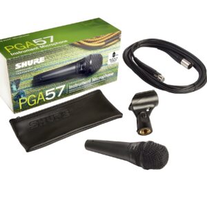 Shure PGA57 Dynamic Microphone - Professional Quality Instrument Mic with Cardioid Pick-up Pattern, 3-in XLR Connector, 15' XLR-to-XLR Cable, Stand Adapter and Zipper Pouch, (PGA57-XLR)