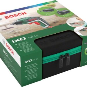 Bosch Home and Garden IXO Battery Screwdriver Set Angle and Eccentric Accessories, 10 Bits, USB Charger, Foam Case, 3.6 V, 1.5 Ah, Black, Green, Red