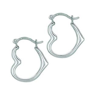 14k real white gold heart hoop tubular earrings