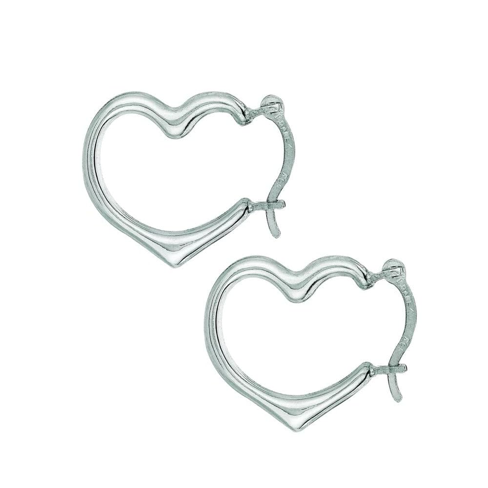 14k Real White Gold Heart Hoop Tubular Earrings