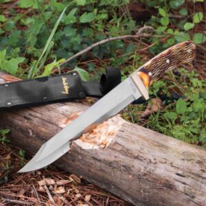 Uncle Henry 181UH Bowie Knife with 10inch High Carbon Stainless Steel Fixed Blade, Full Tang, Polyester Belt Sheath, and Classic Staglon Handle for Hunting, Survival, Bushcraft, Camping, and Outdoors