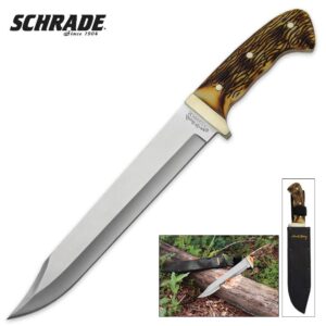 Uncle Henry 181UH Bowie Knife with 10inch High Carbon Stainless Steel Fixed Blade, Full Tang, Polyester Belt Sheath, and Classic Staglon Handle for Hunting, Survival, Bushcraft, Camping, and Outdoors