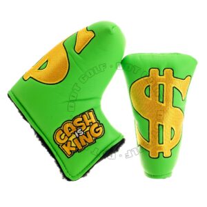 golf headcover for blade mid-size mallet putter, cash is king, green