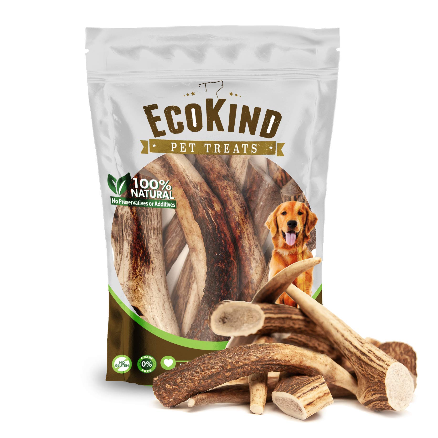 EcoKind Pet Treats Premium Elk Antlers for Dogs – Natural Antler Dog Treats – Healthy & Long-Lasting Dog Antler Tips – Odorless & Delicious – No Chemicals – 4 Pack