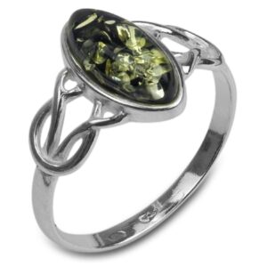 green amber sterling silver celtic thin ring , size 9