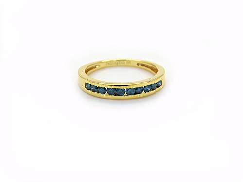 Dazzlingrock Collection 0.40 Carat (ctw) 10K Round Blue Diamond Anniversary Stackable Wedding Band, Yellow Gold, Size 7