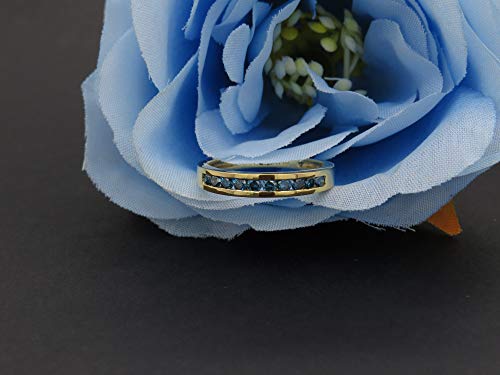 Dazzlingrock Collection 0.40 Carat (ctw) 10K Round Blue Diamond Anniversary Stackable Wedding Band, Yellow Gold, Size 7