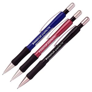 STAEDTLER 779 graphite 0.5 mm automatic mechanical pencil-Red,Blue,Black-(Pack of 3)