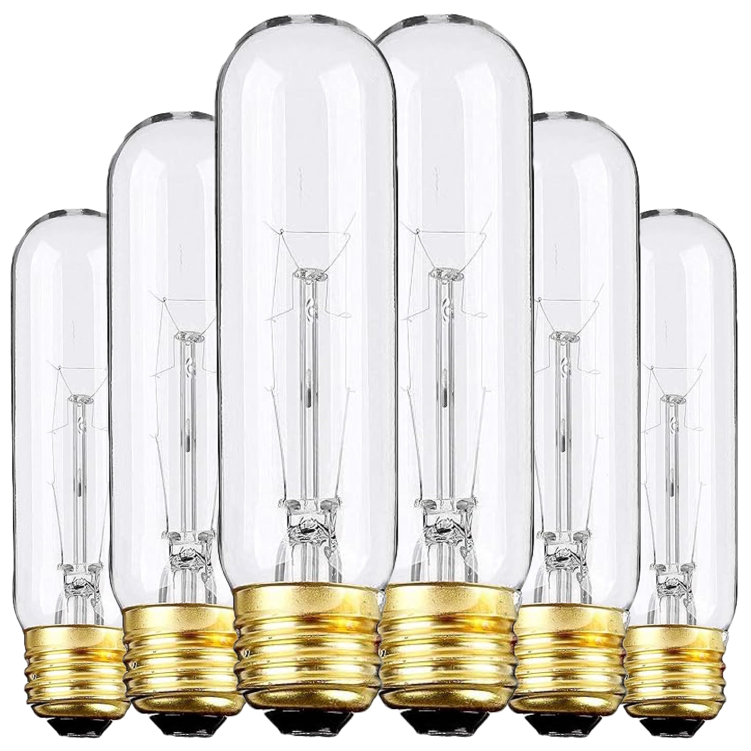 Weyolin 6 Pack T10 Tube Light Bulbs,Incandescent Edison Bulbs Warm White Color,E26 Base,25 watt Vintage Bulb,Dimmable for Desk Lamp,Curio Cabinet,Aquarium,Chandeliers,Pendant Lights