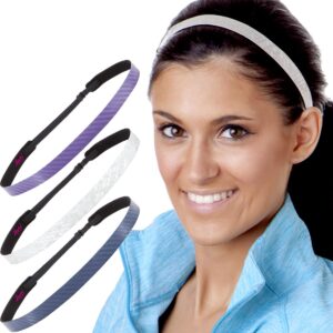 hipsy 3pk women's adjustable no slip workout headbands multi multi pack (purple/silver/navy)