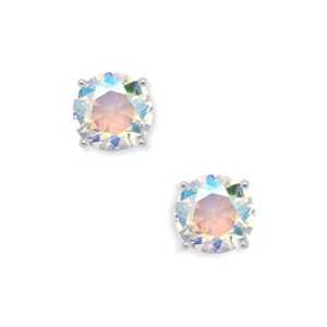 beaux bijoux sterling silver cz aurora borealis stud earrings | aurora borealis jewelry for women | 8mm cz colored stones | hypoallergenic aurora borealis earrings for women