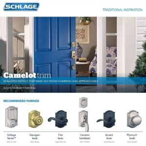 SCHLAGE Lock Company B60CAM622 Series Deadbolt Camelot Rose Single Cylinder Deadbolt, Matte Black