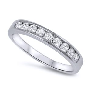 doubleaccent sterling silver round cz channel set half eternity ring band anniversary ring 4mm (size 3 to 12), 4