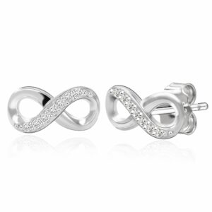 Lavishe Rhodium Plated 925 Sterling Silver Cubic Zirconia Infinity Stud Earrings