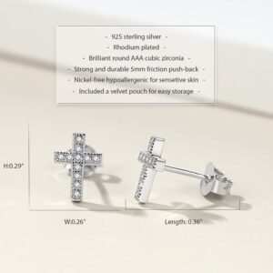 Lavishe Rhodium Plated 925 Sterling Silver Cubic Zirconia Small Cross Stud Earrings