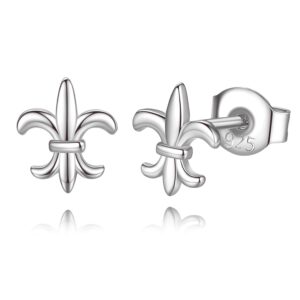 Lavishe Rhodium Plated 925 Sterling Silver Mini Fleur De Lis Flower of Lily Stud Earrings