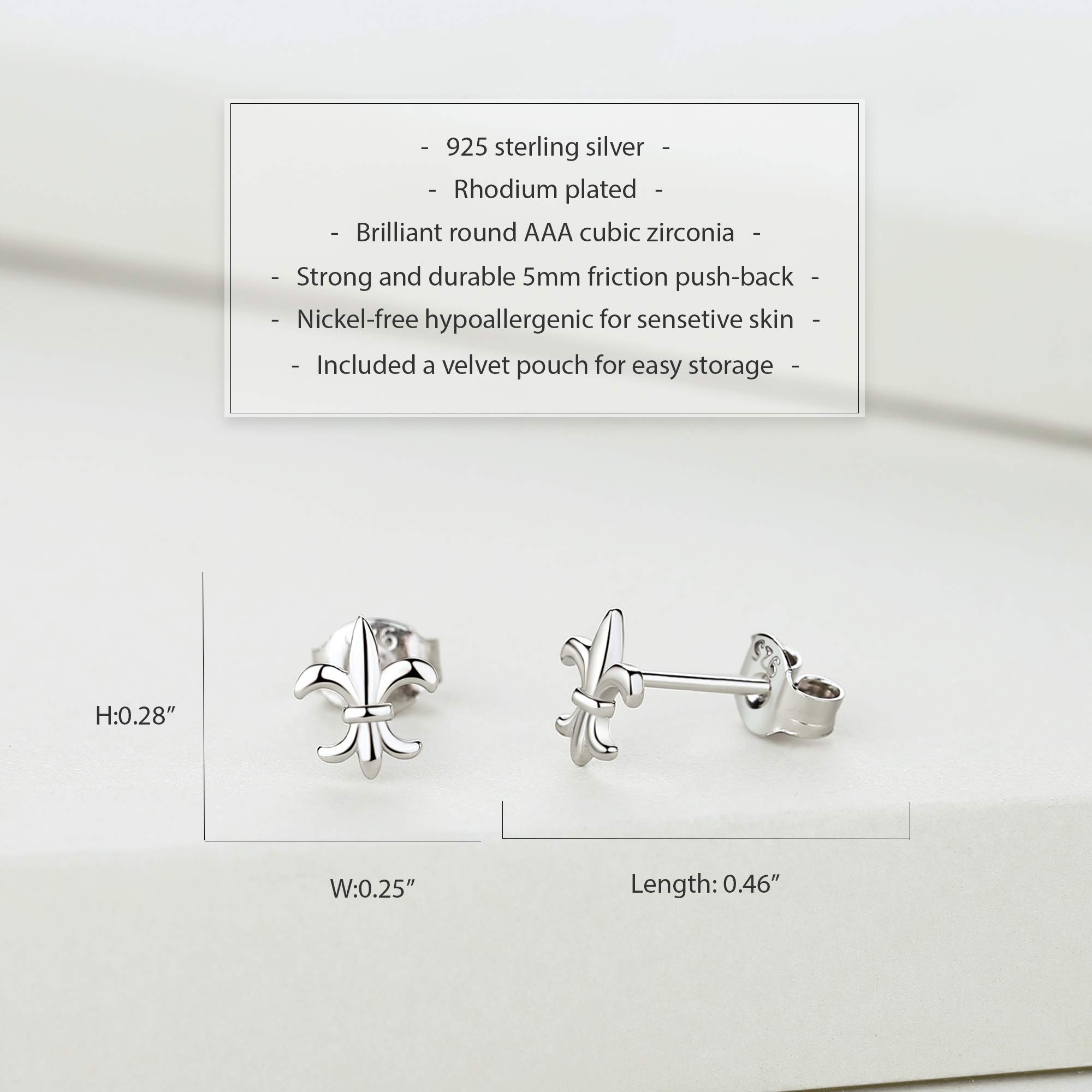 Lavishe Rhodium Plated 925 Sterling Silver Mini Fleur De Lis Flower of Lily Stud Earrings