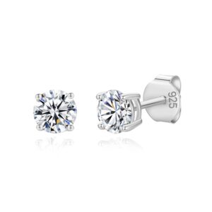 lavishe rhodium plated 925 sterling silver 4 prong cubic zirconia stud earrings for women, hypoallergenic, size 4mm