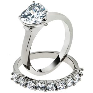 marimor jewelry 2.7 carat heart cut cubic zirconia stainless steel wedding ring set women's size 7