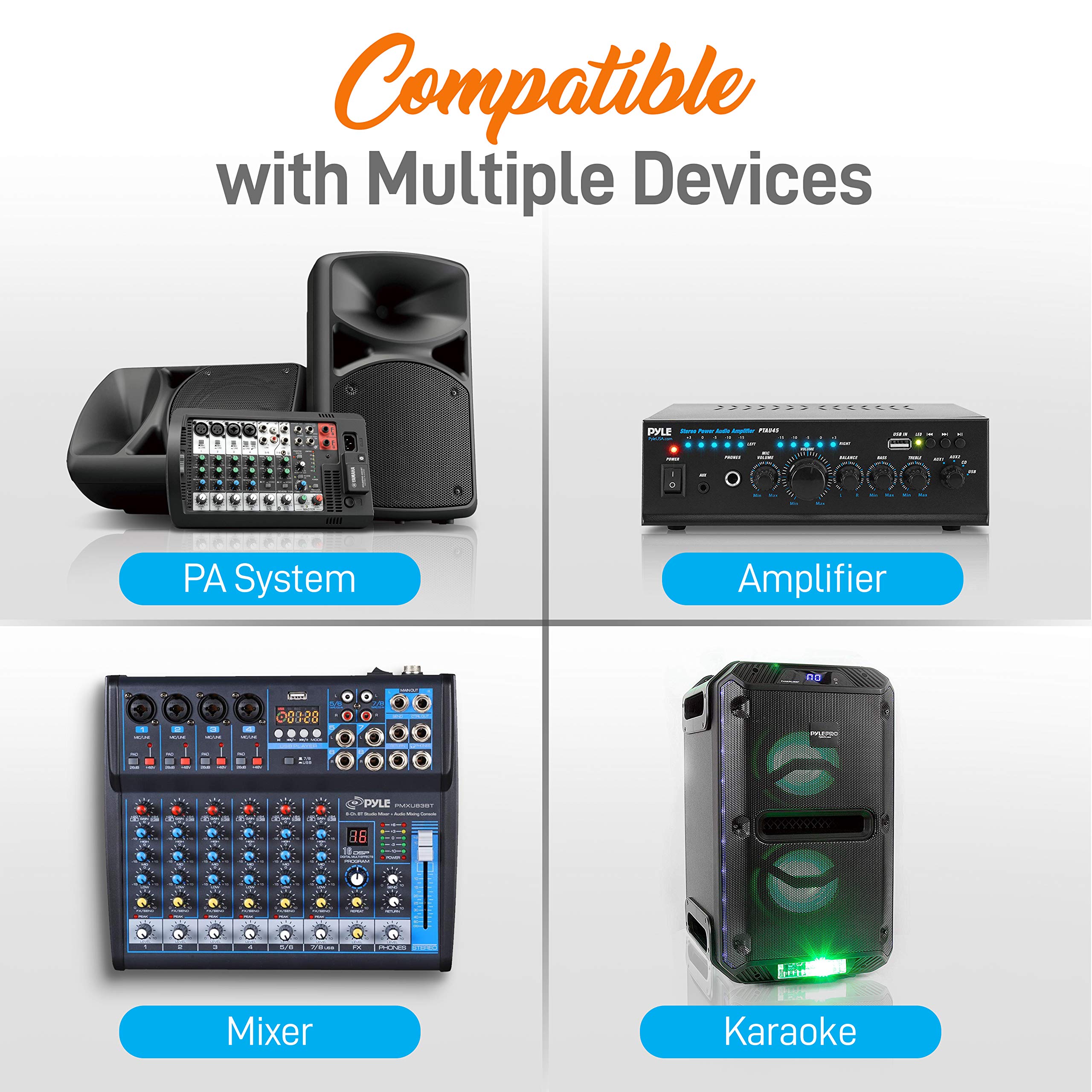 Pyle 4 Channel UHF Wireless Microphone System & Rack Mountable Base 4 Headsets, 4 Belt Packs, 4 Lavelier/Lapel MIC With Independent Volume Controls AF & RF Signal Indicators (PDWM4560),Black