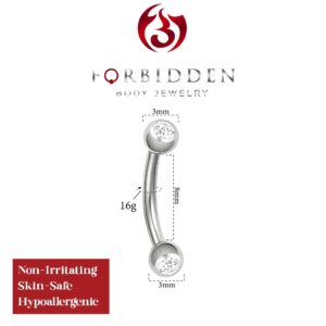 Forbidden Body Jewelry 16G Daith Earrings Surgical Steel Rook Eyebrow Earring Double Gem CZ Barbell Piercing Jewelry for Women Men (Clear)